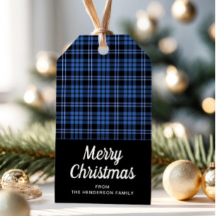 Rustic Blue Plaid Frohe Weihnachten Geschenkanhänger