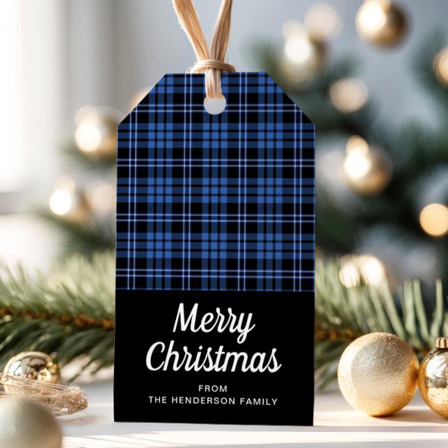 Rustic Blue Plaid Frohe Weihnachten Geschenkanhänger (Rustic Blue Tartan Plaid Merry Christmas Gift Tags)