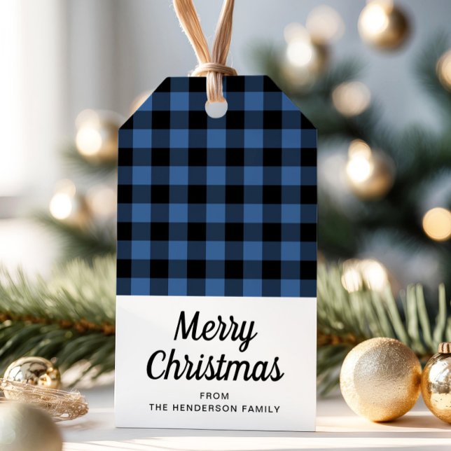 Rustic Blue Plaid Frohe Weihnachten Geschenkanhänger (Rustic Blue Plaid Merry Christmas Gift Tags)
