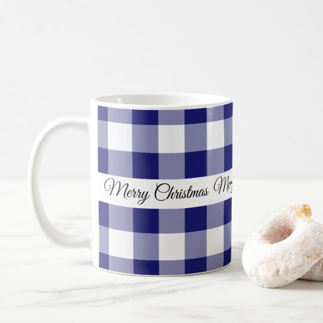 Rustic Blue Plaid Frohe Weihnachten Kaffeetasse (Mit Donut)