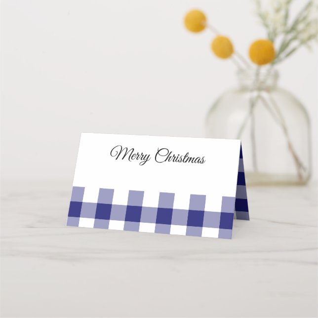 Rustic Blue Plaid Frohe Weihnachten Platzkarte (Vorderseite)