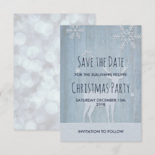 Rustic Blue Rentier Weihnachten Save the Date Einladung