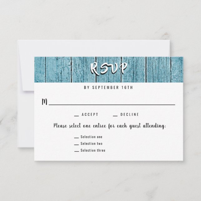 Rustic Blue Shiplap 3 Entree UAWG Wedding Response RSVP Karte (Vorderseite)