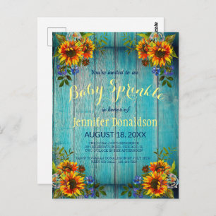 Rustic Blue Sunflower Baby Sprinkle Einladung Postkarte