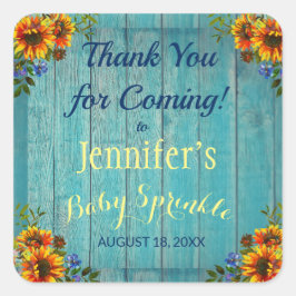 Rustic Blue Sunflower Baby Sprinkle Vielen Dank Quadratischer Aufkleber