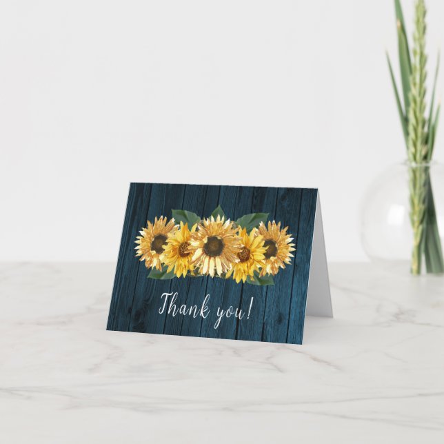Rustic Blue Sunflower Wedding Vielen Dank Dankeskarte (Vorderseite)