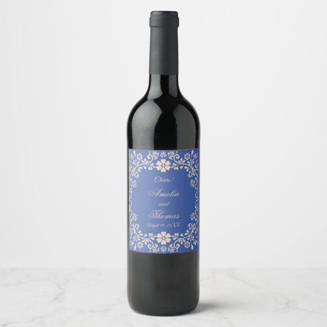 Rustic Blue Talavera Mexican Wedding Weinetikett (Vorderseite)