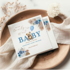 Rustic Blue Teddy Bear Baby Shower Florals Balloon Serviette