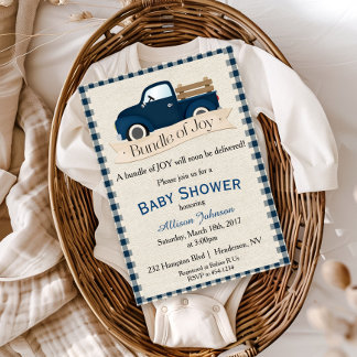Rustic Blue Truck Baby Shower Einladung