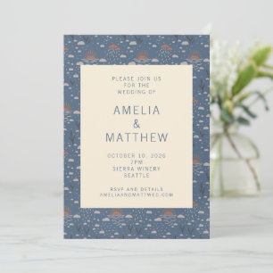 Rustic Blue und Rust Boho Nature Wedding Einladung