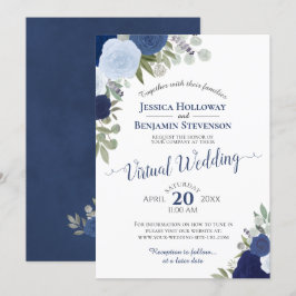Rustic Blue Watercolor Floral Virtual Wedding Einladung