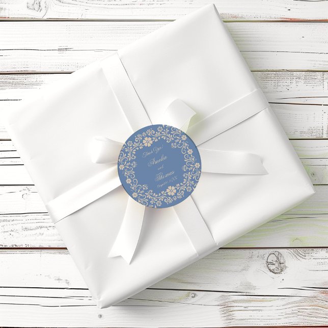 Rustic Blue Wedding Vielen Dank Runder Aufkleber (Von Creator hochgeladen)