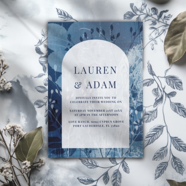 Rustic Blue & White Botancial Wedding Invitation Einladung (Von Creator hochgeladen)