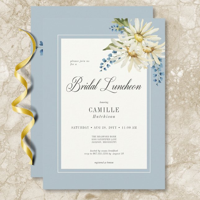 Rustic Blue & White Daisies Bridal Luncheon Einladung (Rustic Blue & White Daisies Bridal Luncheon Invitation)