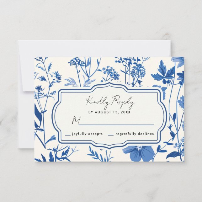 Rustic Blue Wildblume Wedding RSVP Karte (Vorderseite)