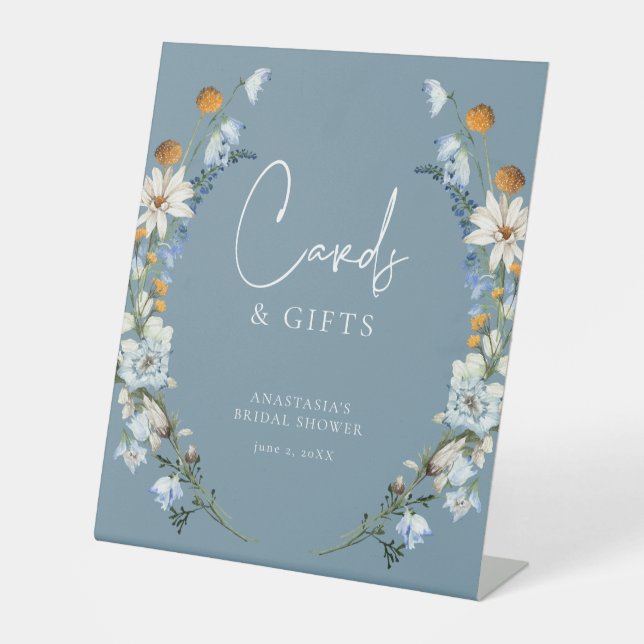 Rustic Blue Wildblumen & Daisis Duschgeschenke Sockelschild (Vorderseite)