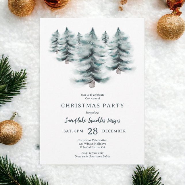 Rustic Blue Winter Schnee Pines Weihnachtsgeschäft Einladung (Rustic Blue Winter snowy Pines Christmas corporate Invitation)