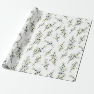 Rustic Blue Winterberry Branches Weihnachtsgeschen Geschenkpapier