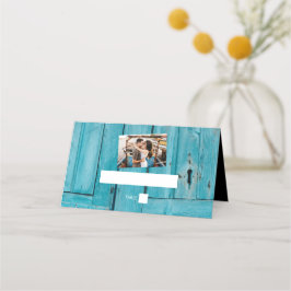 Rustic Blue Wood 1 Foto Wedding Platzkarte