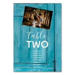 Rustic Blue Wood 2 Fotos Wedding Guest Names Tischnummer