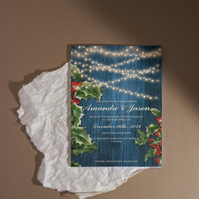 Rustic Blue Wood Berry Festivals Einladung (Rustic Blue Wood Berry Festive wedding Invitation)