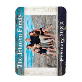 Rustic Blue Wood Family Name Photo Frame Magnet