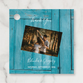 Rustic Blue Wood Foto Wedding Gift Geschenkanhänger