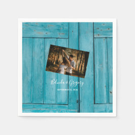 Rustic Blue Wood Foto Wedding Serviette