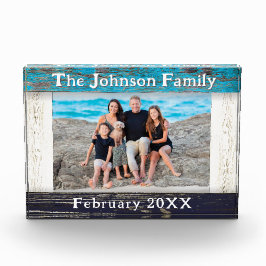 Rustic Blue Wood Frame Family Name  Fotoblock