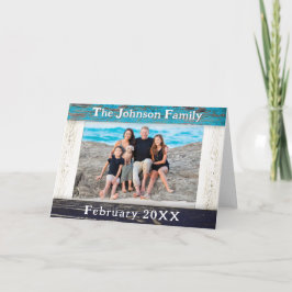 Rustic Blue Wood Frame Family Name Photo Karte