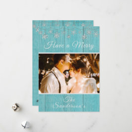 Rustic Blue Wood Frohe Weihnachtskarte Feiertagskarte