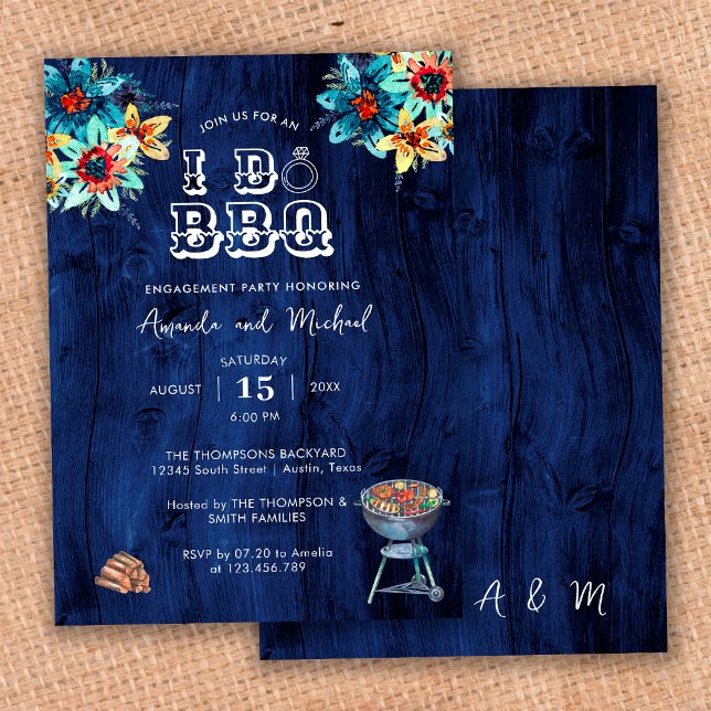 Rustic Blue Wood I Do GRILLEN Engagement Party Einladung (Von Creator hochgeladen)