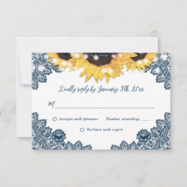 Rustic Blue Wood Lace Sunflower Wedding RSVP
