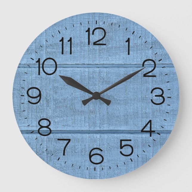 Rustic Blue Wood Large Clock Große Wanduhr (Vorderseite)