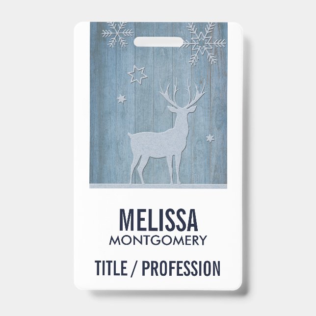 Rustic Blue Wood Rentier Country Weihnachten Ausweis (Front)