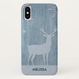 Rustic Blue Wood Rentier Country Weihnachten Case-Mate iPhone Hülle