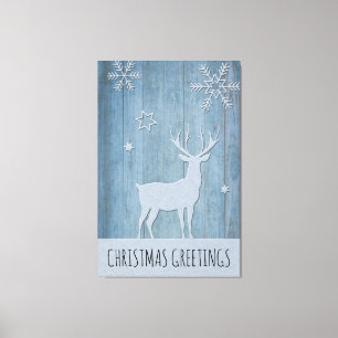 Rustic Blue Wood Rentier Country Weihnachten Leinwanddruck