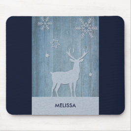 Rustic Blue Wood Rentier Country Weihnachten Mousepad