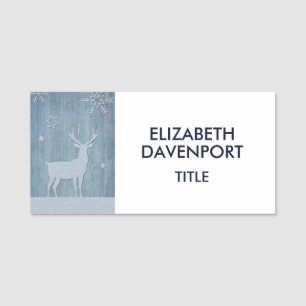 Rustic Blue Wood Rentier Country Weihnachten Namensschild