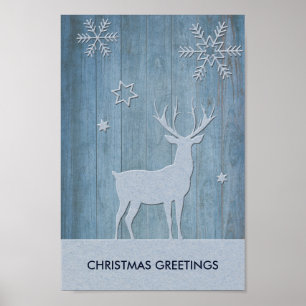 Rustic Blue Wood Rentier Country Weihnachten Poster