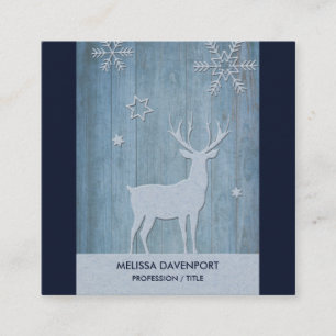 Rustic Blue Wood Rentier Country Weihnachten Quadratische Visitenkarte