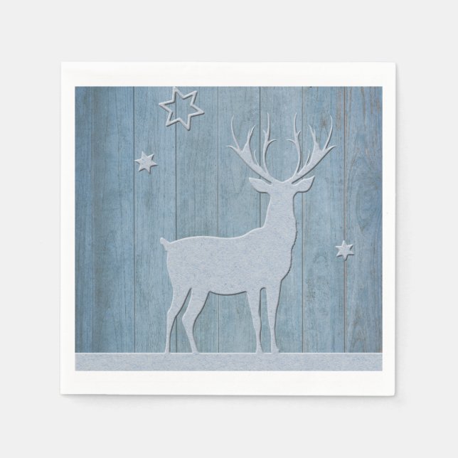 Rustic Blue Wood Rentier Country Weihnachten Serviette (Vorderseite)