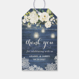 Rustic Blue Wood Spitzen White Blume Mason Jar Geschenkanhänger