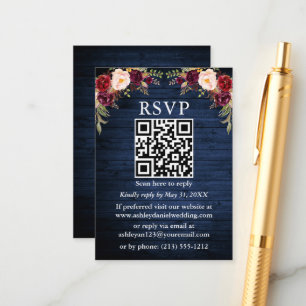 Rustic Blue Wood Watercolor Floral QR UAWG Begleitkarte