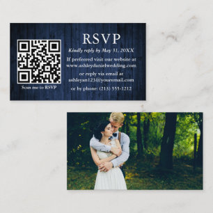 Rustic Blue Wood Wedding QR Foto UAWG Begleitkarte