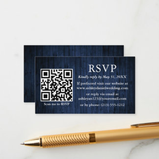 Rustic Blue Wood Wedding QR UAWG Begleitkarte