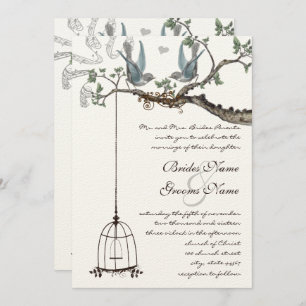 Rustic Bluebird Birdcage Wedite Einladung