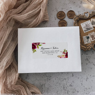 Rustic Blush Burgundy Floral Wedding RSVP Adresse Adressaufkleber