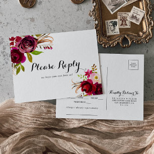 Rustic Blush Burgundy Menü Auswahl UAWG Postkarte