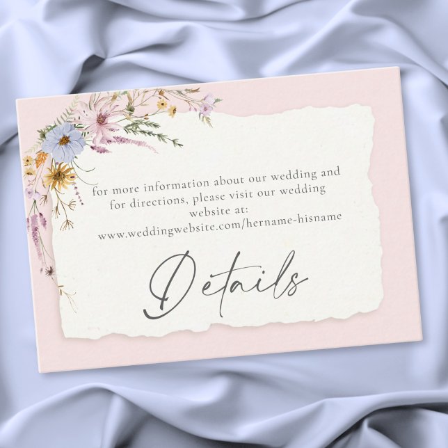 Rustic Blush Pink Romantic Wildflower Wedding Begleitkarte (Rustic Blush Pink Romantic Wildflower Wedding Enclosure Card)